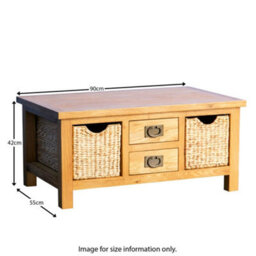 Surrey Oak 90Cm Coffee Table With Baskets & Drawers - Fully Assembled By Roseland Furniture - thumbnail 9