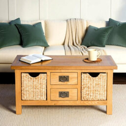 Surrey Oak 90Cm Coffee Table With Baskets & Drawers - Fully Assembled By Roseland Furniture - thumbnail 2