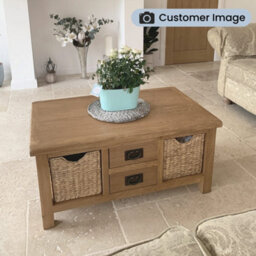 Surrey Oak 90Cm Coffee Table With Baskets & Drawers - Fully Assembled By Roseland Furniture - thumbnail 3