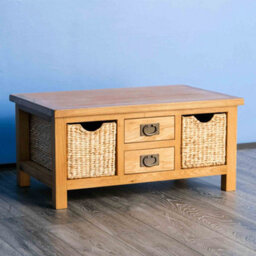 Surrey Oak 90Cm Coffee Table With Baskets & Drawers - Fully Assembled By Roseland Furniture - thumbnail 5