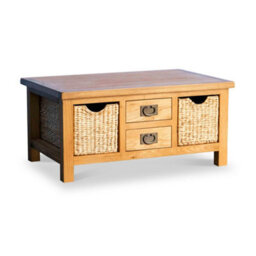 Surrey Oak 90Cm Coffee Table With Baskets & Drawers - Fully Assembled By Roseland Furniture - thumbnail 1