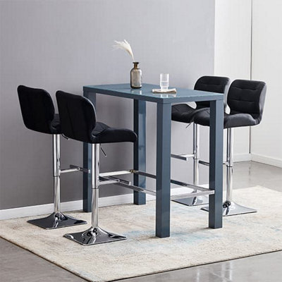 Furniture in Fashion Jam Rectanuglar Glass Grey Bar Table With 4 Candid Black Stools - image 1