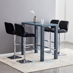 Furniture in Fashion Jam Rectanuglar Glass Grey Bar Table With 4 Candid Black Stools - thumbnail 1