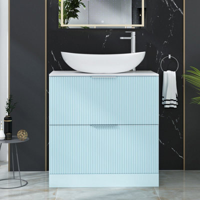 Royal Bathrooms Evora 800mm Powder Blue Fluted Floor Standing Countertop Vanity Unit 2 Drawer With Cesar Basin - image 1