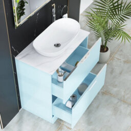 Royal Bathrooms Evora 800mm Powder Blue Fluted Floor Standing Countertop Vanity Unit 2 Drawer With Cesar Basin - thumbnail 3