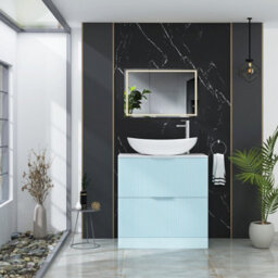 Royal Bathrooms Evora 800mm Powder Blue Fluted Floor Standing Countertop Vanity Unit 2 Drawer With Cesar Basin - thumbnail 2