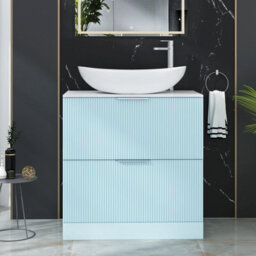 Royal Bathrooms Evora 800mm Powder Blue Fluted Floor Standing Countertop Vanity Unit 2 Drawer With Cesar Basin - thumbnail 1