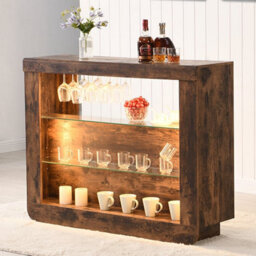 Furniture in Fashion Fiesta Wooden Bar Table Unit In Rustic Oak With Led Lights