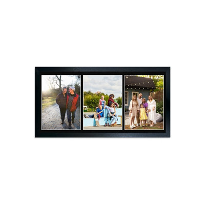 AK Frames 16X8 Pastel Pink Sleek Multi Photo Frame With Black Mount - Holds 3 Apertures (3X) 7X5 Photos - image 1