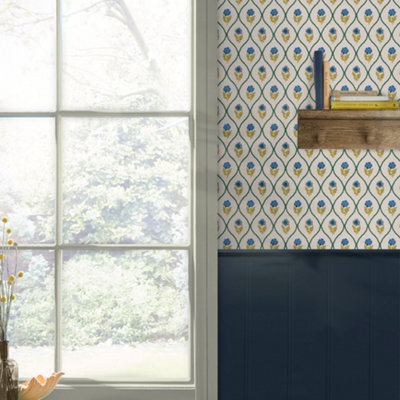 Joules Trellis Floral Cream Gold Wallpaper - image 1