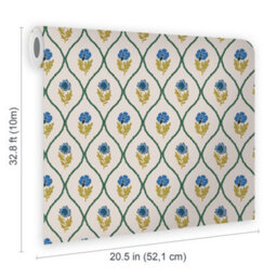 Joules Trellis Floral Cream Gold Wallpaper - thumbnail 5