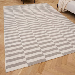 The Rugs Loft Light Grey And Ivory Striped Living Room Area Rug And Runners Soft Pile - thumbnail 1