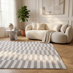 The Rugs Loft Light Grey And Ivory Striped Living Room Area Rug And Runners Soft Pile - thumbnail 4