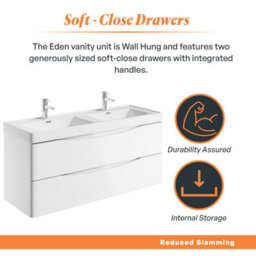 Plum&clay Eden Gloss White Wall Hung Vanity Unit With Ceramic Basin (W)1200mm - thumbnail 5