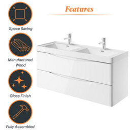 Plum&clay Eden Gloss White Wall Hung Vanity Unit With Ceramic Basin (W)1200mm - thumbnail 7