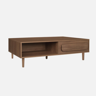 Sweeek - Vintage Walnut Wood Effect Coffee Table With 1 Drawer Juliana 120X55X38 Cm - image 1
