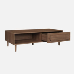 Sweeek - Vintage Walnut Wood Effect Coffee Table With 1 Drawer Juliana 120X55X38 Cm - thumbnail 2