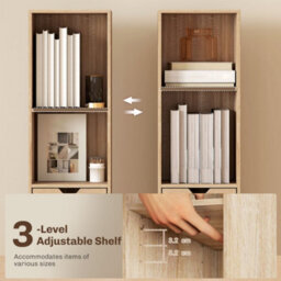 Homcom Narrow Bookshelf With Drawer, Tall Bookcase For Living Room, Natural - thumbnail 5