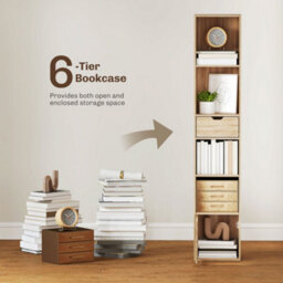 Homcom Narrow Bookshelf With Drawer, Tall Bookcase For Living Room, Natural - thumbnail 4