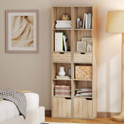 Homcom Narrow Bookshelf With Drawer, Tall Bookcase For Living Room, Natural - thumbnail 8