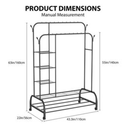 Heavy Duty Double Clothes Rail Rack Garment Hanging Stand Wardrobe Metal Shelf - thumbnail 2