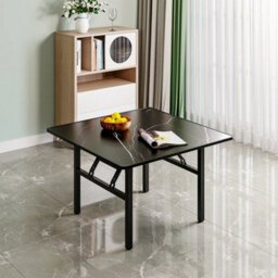 Black Marble-80Cm Foldable Square Marble Dining Table Metal Frame - thumbnail 4