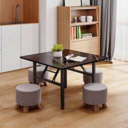 Black Marble-80Cm Foldable Square Marble Dining Table Metal Frame - thumbnail 3