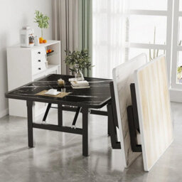 Black Marble-80Cm Foldable Square Marble Dining Table Metal Frame - thumbnail 2