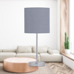 First Choice Lighting Chrome Stick Table Lamp With Grey Cotton Shade - thumbnail 6