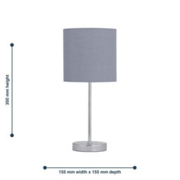 First Choice Lighting Chrome Stick Table Lamp With Grey Cotton Shade - thumbnail 2