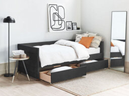 Beliani Daybed With Storage Velvet Marray Ii 90 X 200 Cm (Eu Single) Black - thumbnail 2