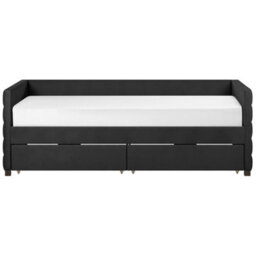 Beliani Daybed With Storage Velvet Marray Ii 90 X 200 Cm (Eu Single) Black - thumbnail 7