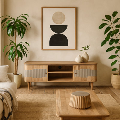 Wyld Haus Idaho Natural Acacia Wood And Brass Two-Door Tv Unit - image 1