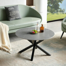 The Furniture Market Star Round Grey Sintered Stone Coffee Table With Black Legs - thumbnail 4