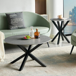 The Furniture Market Star Round Grey Sintered Stone Coffee Table With Black Legs - thumbnail 5