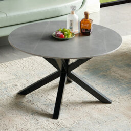 The Furniture Market Star Round Grey Sintered Stone Coffee Table With Black Legs - thumbnail 3