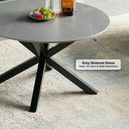 The Furniture Market Star Round Grey Sintered Stone Coffee Table With Black Legs - thumbnail 6
