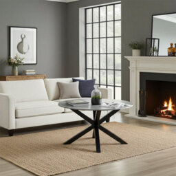 The Furniture Market Star Round Grey Sintered Stone Coffee Table With Black Legs - thumbnail 2