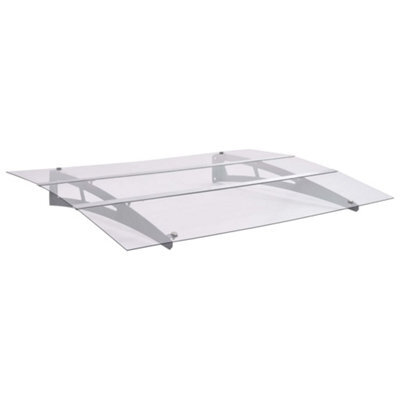 Berkfield Door Canopy Silver And Transparent 120X90 Cm Polycarbonate - image 1
