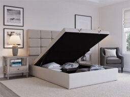 Snuggle Beds Hayden Ottoman Bed Frame - Ivory - King - thumbnail 1