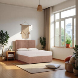 "Knight Sleep Emily Pink Plush 4Ft6 Bed Set With Mattress, 2 Drawers Same Side & 24""headboard - Double"