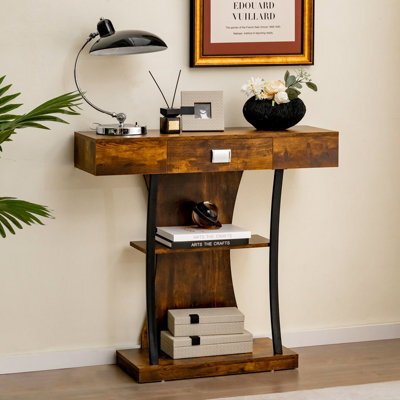 Costway T-Shaped Industrial Console Table Narrow Sofa Side Table Entryway Display Shelves - image 1