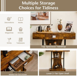 Costway T-Shaped Industrial Console Table Narrow Sofa Side Table Entryway Display Shelves - thumbnail 4
