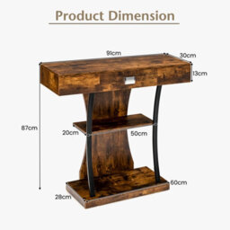 Costway T-Shaped Industrial Console Table Narrow Sofa Side Table Entryway Display Shelves - thumbnail 3