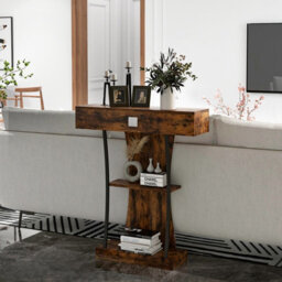 Costway T-Shaped Industrial Console Table Narrow Sofa Side Table Entryway Display Shelves - thumbnail 9