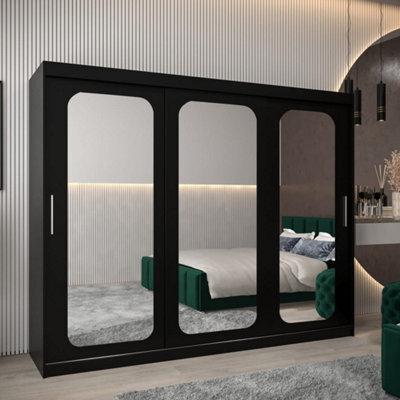 Arte Uppsala T3 Sliding Door Wardrobe 250Cm In Black - Dramatic Mirrored Storage For Modern Bedrooms - image 1