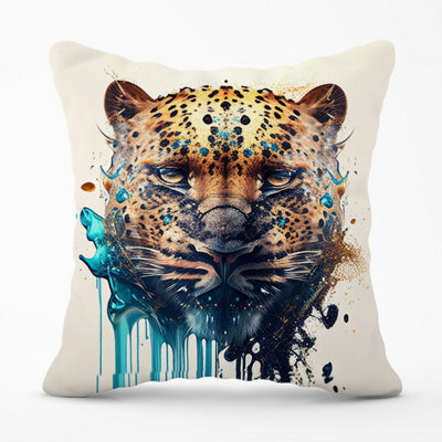 Warren Reed Designer Leapoard Face Splashart On Light Background Outdoor Cushion 45Cm X 45Cm - image 1