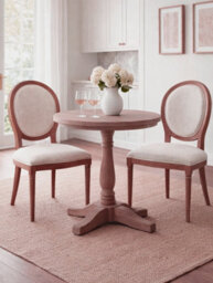 Aspect Furniture Set Of 2 Reiss French Country Solid Wood Dining Chairs, Beige Linen - thumbnail 1