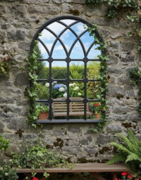 Deenz Arched Top Window Wall Hanging Mirror Black Finish Plastic Frame Grid Pattern Indoor/outdoor Use Style Elegant Decor 71X50Cm - thumbnail 3