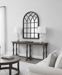 Deenz Arched Top Window Wall Hanging Mirror Black Finish Plastic Frame Grid Pattern Indoor/outdoor Use Style Elegant Decor 71X50Cm - thumbnail 2